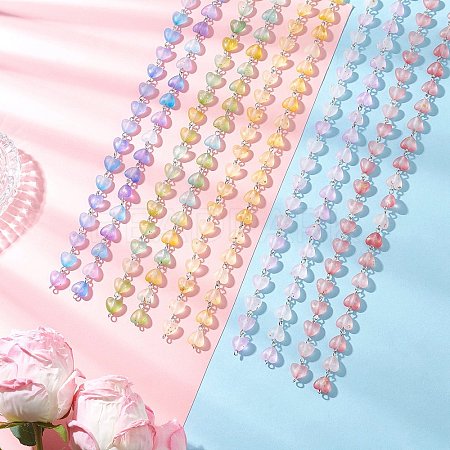 Iron Acrylic Handmade Heart Link Chains AJEW-JB01449-1