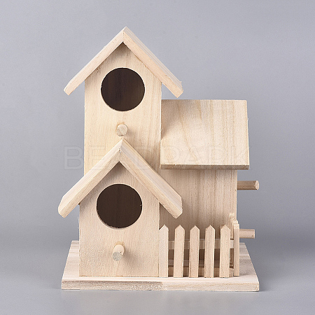 Unfinished Natural Wood Hanging Villa Bird House HJEW-WH0006-15-1