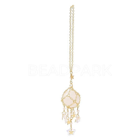 Natural Quartz Crystal with Rack Plating Brass Pendants Decorations AJEW-B023-01G-03-1