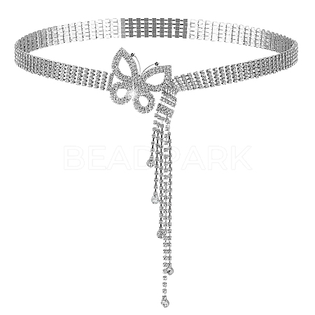 Iron Glass Rhinestone Cup Chain Belt with Brass Butterfly Buckle AJEW-WH0505-81-1