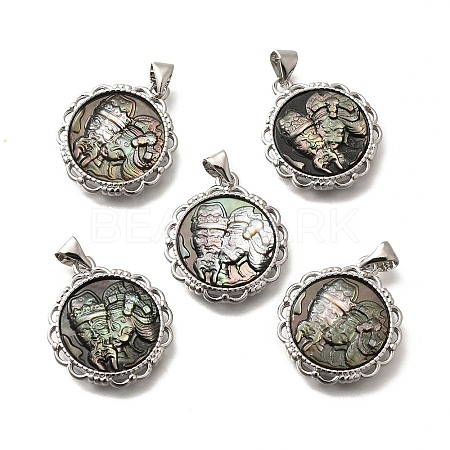 Brass with Natural Shell Carved Pendants KK-Z091-06P-01-1
