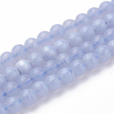 Natural Blue Chalcedony Bead Strands G-R193-02-4mm-1