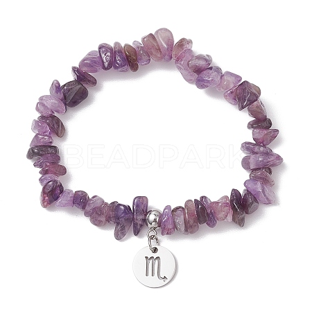 Natural Amethyst Chip Beaded Stretch Bracelets BJEW-JB11133-10-1