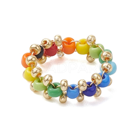 Glass Seed & Brass Beads Finger Rings RJEW-JR00687-1