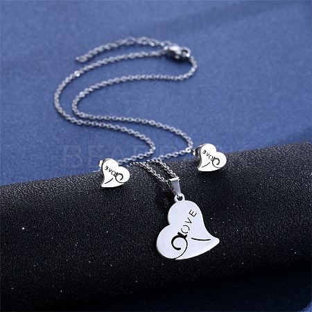 304 Stainless Steel Pendant Necklace & Stud Earring FS-WGC30A7-10-1