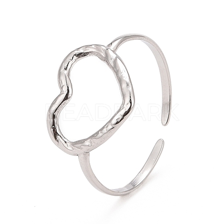 304 Stainless Steel Open Heart Cuff Ring for Women RJEW-C025-23P-1