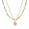 Boho Colorful Glass Seed Beaded Double Layer Necklaces with Stainless Steel Religion Saint Benedict Medal Pendant OL9548-1-5