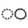 2Pcs Adjustable Natural Coconut & Lava Rock & Synthetic Lava Rock Beads Stretch Bracelets BJEW-JB13285-2