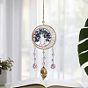 Brass Wire Wrapped Natural Sodalite Chips Tree of Life Pendant Decorations HJEW-D302-07B-1