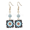 Handmade Glass Seed Beaded Window Lattice Pattern Dangle Earrings EJEW-MZ00560-03-2
