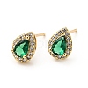 Green Cubic Zirconia Teardrop Stud Earrings EJEW-F288-20G-1