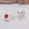 Flower Silver Color Plated Brass Cubic Zirconia Stud Earrings EJEW-BB11772-A-11