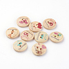 2-Hole Printed Wooden Buttons X-WOOD-S037-005-1