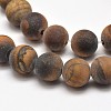 Frosted Natural Tiger Eye Round Bead Strands G-E262-02-10mm-2
