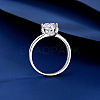 Flat Round Rhodium Plated 925 Sterling Silver Moissanite Finger Rings for Women WG84544-15-3