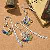 3Pcs 3 Style Fleur-de-lis/Woven Net/Heart Alloy Pendant Bookmark with Chakra Gemstone Chips AJEW-TA00008-2