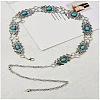 Alloy with Dyed Synthetic Turquoise Rhombus Link Chain Waist Belly Chains for Women FS-WG59013-01-1
