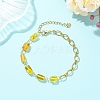 Natural Amber Rectangle Beads Link Bracelets BJEW-JB13668-2