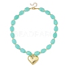 Acrylic Heart Pendant Oval Imitation Gemstone Beaded Necklaces for Women NJEW-JN06479-01-2