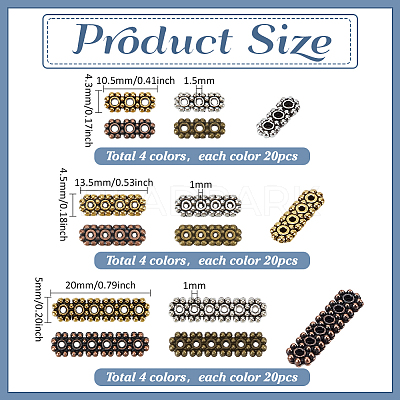 240Pcs 12 Styles Tibetan Style Alloy Spacer Bars FIND-PH0025-52-1