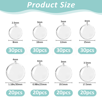 200Pcs 8 Styles Transparent Glass Cabochons GLAA-FH0001-88-1