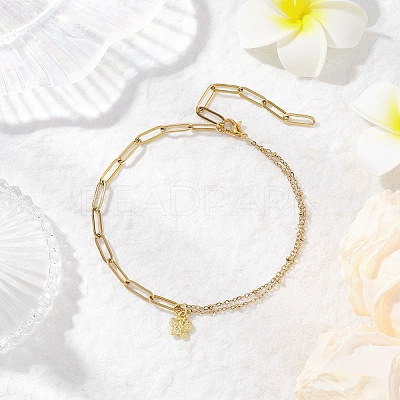 Alloy Butterlfy Charm 304 Stainless Steel Paperclip Chain Satellite Chain Anklets for Women AJEW-AN00755-1