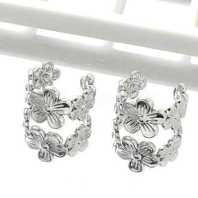 304 Stainless Steel Flower Cuff Earrings for Women EJEW-A118-03P-1