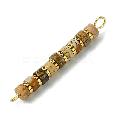 Natural Picture Jasper & Electroplated Synthetic Non-magnetic Hematite Heishi Connector Charms PALLOY-JF03291-08-1