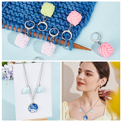 Opaque Resin Yarn Ball Charm Locking Stitch Markers HJEW-PH01757-1
