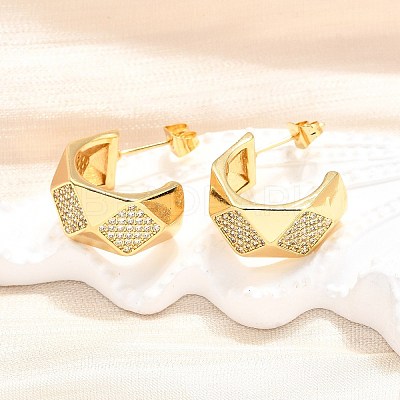 Brass Micro Pave Clear Cubic Zirconia Stud Earrings for Women EJEW-U056-05B-G-1