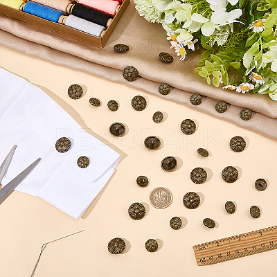 32Pcs 2 Styles 1-Hole Alloy Shank Buttons BUTT-FG0001-65AB-1