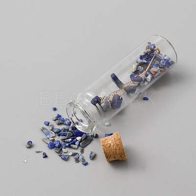 Natural Lapis Lazuli Chips Bonsai Tree in Column Glass Wish Bottles AJEW-WH0348-07E-1