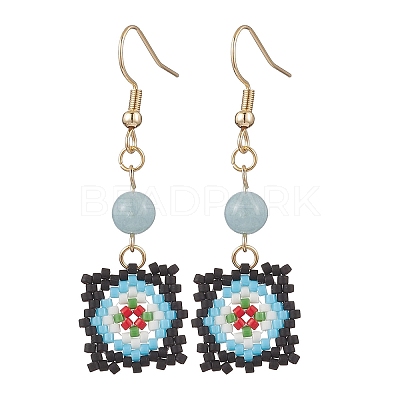 Handmade Glass Seed Beaded Window Lattice Pattern Dangle Earrings EJEW-MZ00560-03-1
