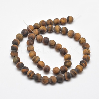 Frosted Natural Tiger Eye Round Bead Strands G-E262-02-8mm-1
