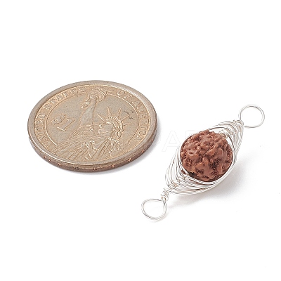 Natural Rudraksha Copper Wire Wrapped Connector Charms PALLOY-JF02067-02-1