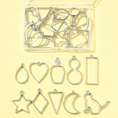 26Pcs 13 Styles Rack Plating Alloy Open Back Bezel Pendants FIND-FS0003-72-1