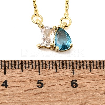Brass Pave Cubic Zirconia Rectangle & Teardrop Pendant Cable Chain Necklaces KK-CBAB173-05G-05-1