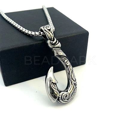 Vintage Style 304 Stainless Steel Fish Hook Pendant Necklaces for Men Women Jewelry LS-NL8016-1