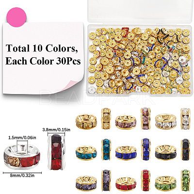 200Pcs 10 Colors Brass Rhinestone Spacer Beads RB-SP001-08B-1