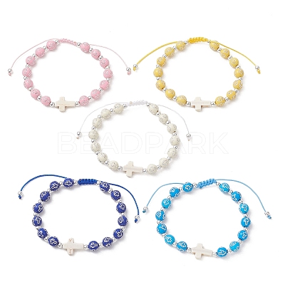 Adjustable Acrylic & Synthetic Turquoise & Non-magnetic Hematite Beads Braided Beaded Bracelets for Women BJEW-JB13578-1