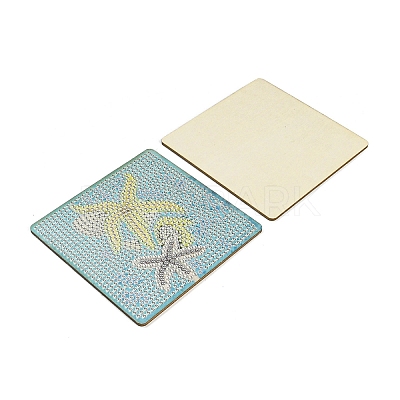 DIY Marine Animal Theme Diamond Painting Square Wood Cup Mat Kits DIY-H163-05-1