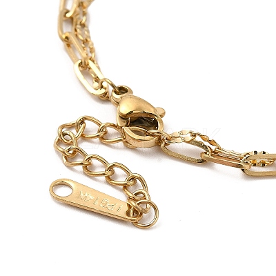 Ion Plating(IP) 304 Stainless Steel Paperclip & Dapped Chains Double Layer Multi-strand Bracelet for Women BJEW-G667-12G-1