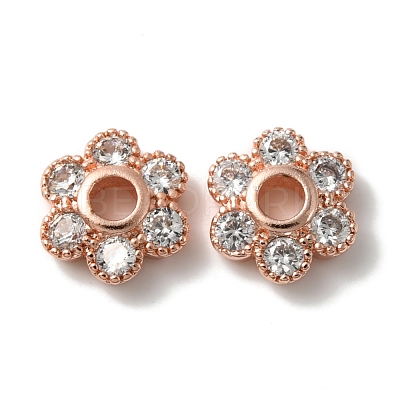 Rack Plating Brass Cubic Zirconia Bead Cap KK-C020-12A-RG-1
