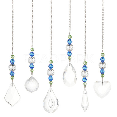 6Pcs 6 Style Transparent Glass Pendant Decorations HJEW-GA0001-43-1