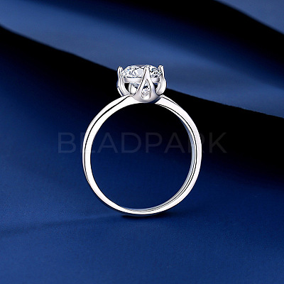 Flat Round Rhodium Plated 925 Sterling Silver Moissanite Finger Rings for Women WG84544-15-1