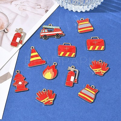 16Pcs 8 Styles Fire Safety Theme Alloy Enamel Pendants ENAM-YW0009-35-1