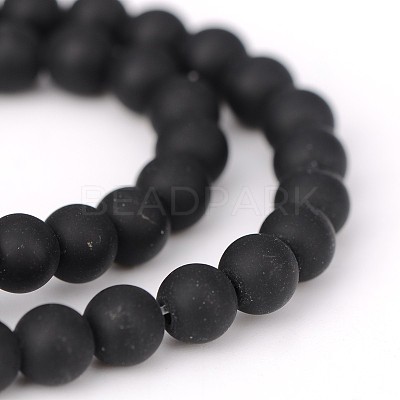 Frosted Natural Black Agate Round Beads Strands G-N0151-11-6mm-1