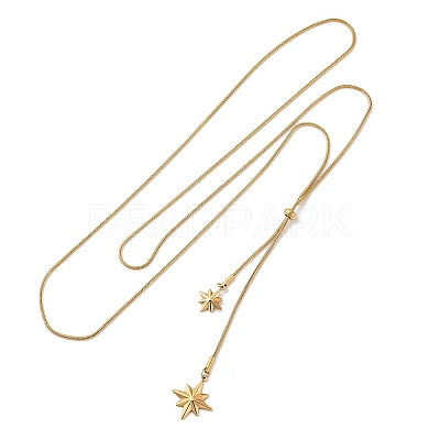 304 Stainless Steel Star Lariat Slider Necklaces NJEW-R026-14G-1