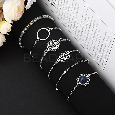 6Pcs 6 Styles Alloy Link & Chain Bracelet Set FS-WG1CF16-01-1