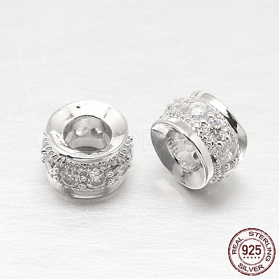 Anti-Tarnish Rhodium Plated 925 Sterling Silver Cubic Zirconia European Beads STER-O024-01-1